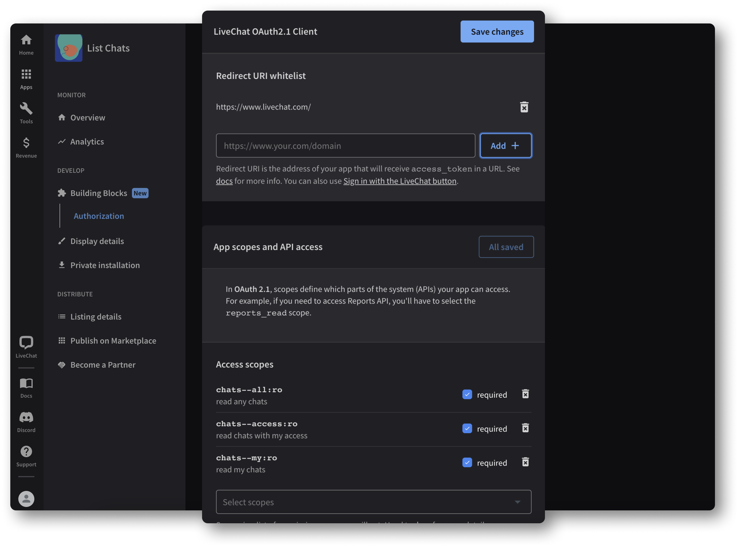 LiveChat Developer Console